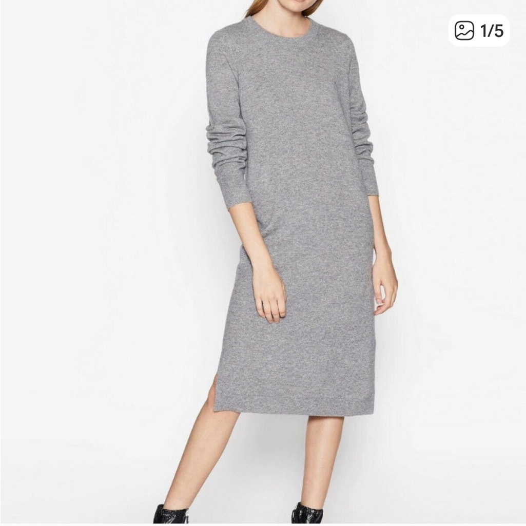 Equipment Snyder Grey 100% Cashmere Midi Long Sleeve Dress | S